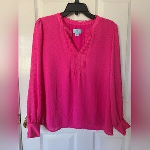 CeCe Hot Pink Textured Blouse